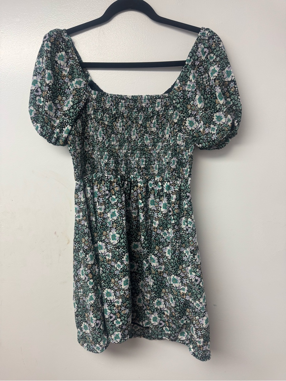 American Eagle Floral Puff Sleeve Mini Dress M ruched bodice Cottagecore Boho C6 - Picture 5 of 11